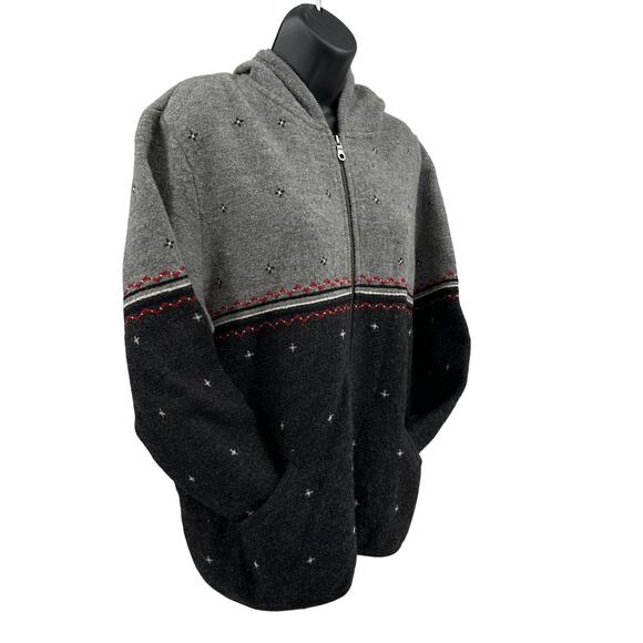 Woolrich Wool Sweater Jacket WMNS XL Onyx Heather Colorblock Hooded Zip Dotted - Picture 3 of 12